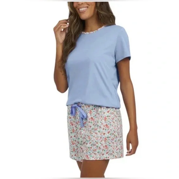 Lands' End Women's Blue and Floral Knit Short Pajama Set NWT - Picture 2 of 5